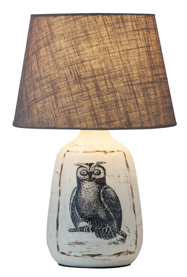 DORA keramická nočná lampa so sovou biela/šedá 1xE27/40W, výška: 38cm