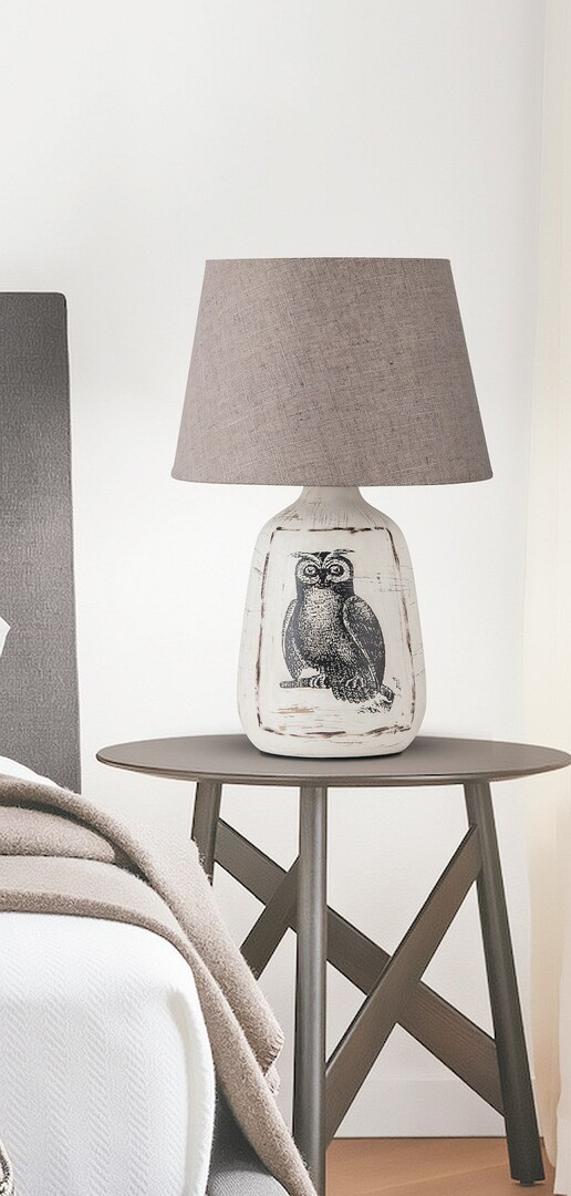 DORA keramická nočná lampa so sovou biela/šedá 1xE27/40W, výška: 38cm