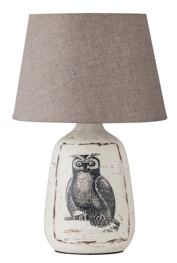 DORA keramická nočná lampa so sovou biela/šedá 1xE27/40W, výška: 38cm