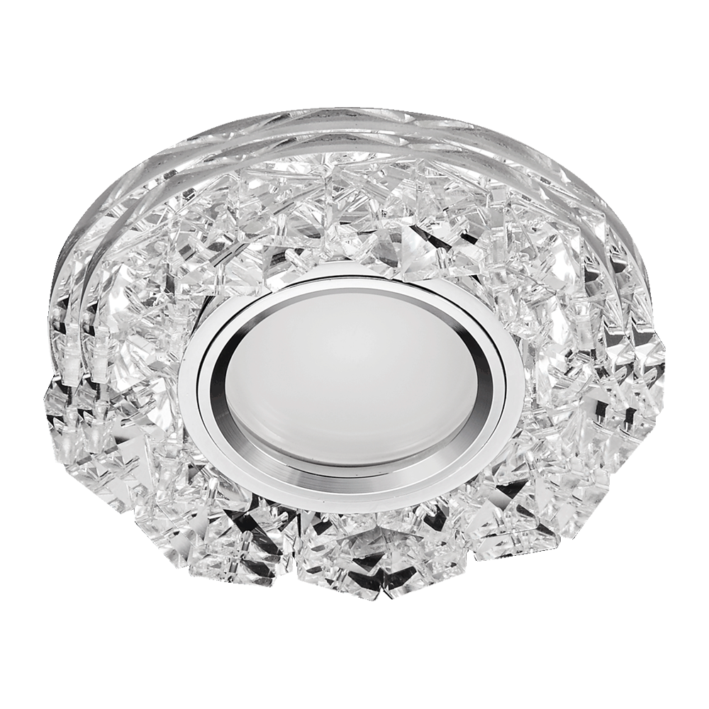 Downlight okrúhly sklo/chróm/kryštáľ 1xGU10/50W +1xLED/3W