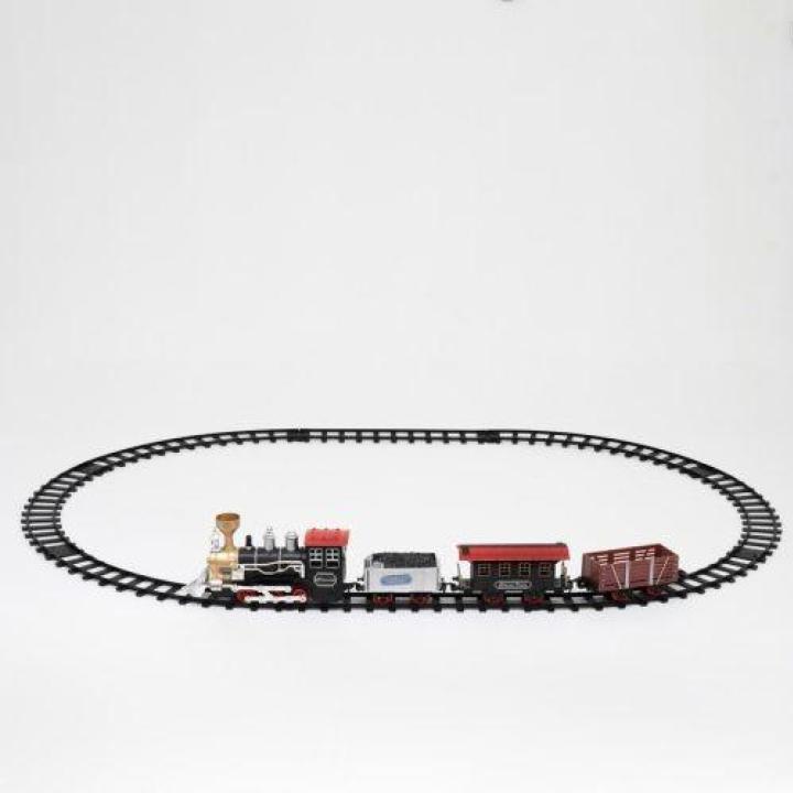 Elektrický vláčik s koľajnicami dymí a vydáva zvuk, na batérie