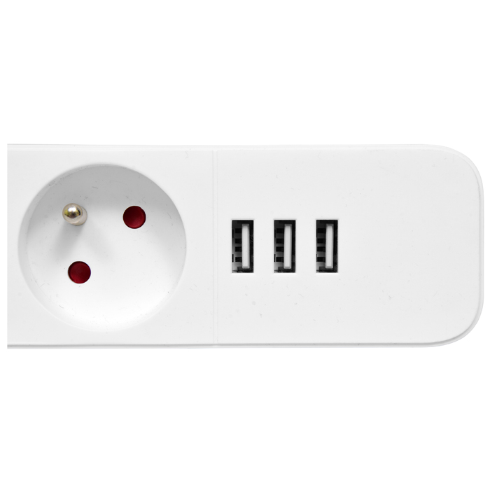 Predlžovací kábel biely 4 zásuvky + 3 USB porty, 16A, dĺžka 3m