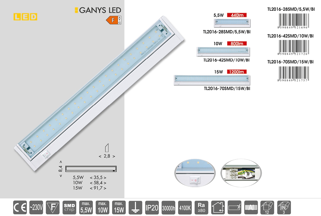 LED svietidlo pod linku výklopné biele 42SMD/10W/4100K/58,4 cm