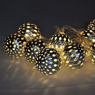 Reťaz strieborné kovové guličky 10LED teplá biela 1m, na batérie
