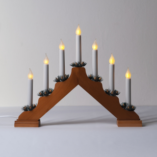 Adventný svietnik drevený DUBOVÝ s LED ťahanými žiarovkami imitácia plameňa 7x34V/0,2W