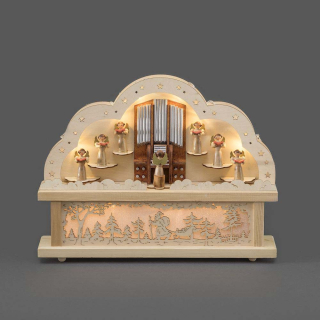 Drevený vyrezávaný svietnik SPIEVAJÚCI ANJELI 10LED teplá biela