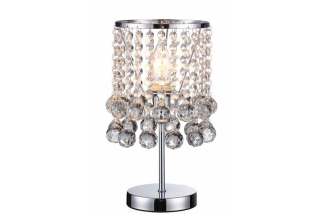 LONDON CRYSTAL stolná lampa s krištálikmi chrómová 1xE14/40W, výška: 33cm