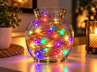 MICRO LED svietiaci reťazec 30 LED farebné s časovačom, 2,9m, na batérie, IP20
