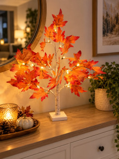 Svietiaca dekorácia javorový strom biely 24LED teplá biela, časovač, na batérie, výška: 60cm