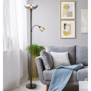 BLADE stojanová lampa čierna/dymová 1xE27/60W + 1xE14/40W
