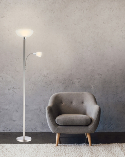 BLADE ledková stojanová lampa chróm/nikel/biely alabaster 1xE27/LED/9W + 1xE14/LED/3W