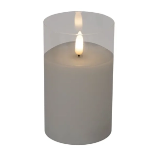 Vosková LED sviečka v čírom skle 1x led teplá biela blikajúca, na batérie, výška: 12,5cm