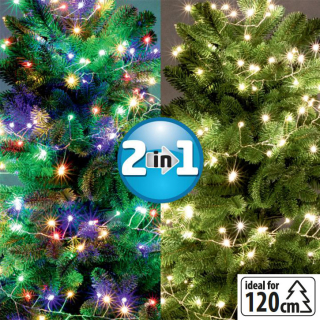 Vonkajšia duálna girlanda 600 micro LED multicolor/teplé biele s časovačom, 9m, 11 programov + diaľkové ovládanie 