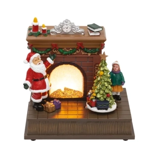 Svietiaca dekorácia KRB s mikulášom a otáčajúcim sa stromčekom, na batérie