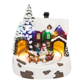 Svietiaca dekorácia ZASNEŽENÝ DOMČEK s farebnými LED, na batérie