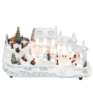 Svietiaca dekorácia BIELY DOM s led osvetlením, 38,8cm x 20cm 