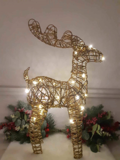 Svietiaci jelenček zlatý LED teplá biela, výška 52cm, na batérie