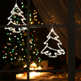 Okenná dekorácia STROMČEK BIELY s časovačom 35LED teplá biela, výška 33cm, na batérie
