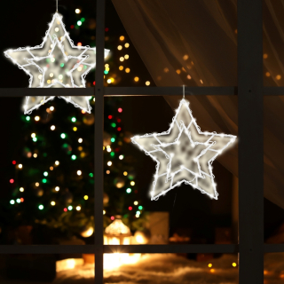 Okenná dekorácia HVIEZDA BIELA s časovačom 35LED teplá biela, výška 33cm, na batérie