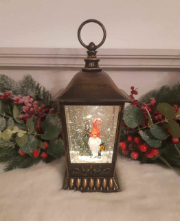 Svietiaci lampáš Santa s efektom sneženia a hudbou, 1xLED teplá biela