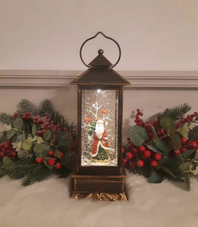 Svietiaci lampáš s MIKULÁŠOM s efektom sneženia a hudbou 1xLED teplá biela