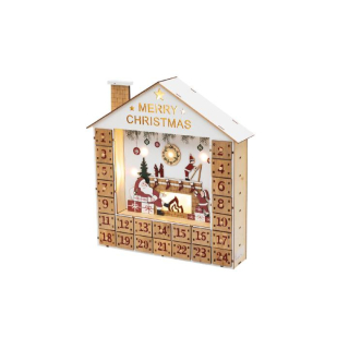 Drevená svietiaca dekorácia ADVENTNÝ KALENDÁR so zásuvkami 10LED teplá biela, na batérie 