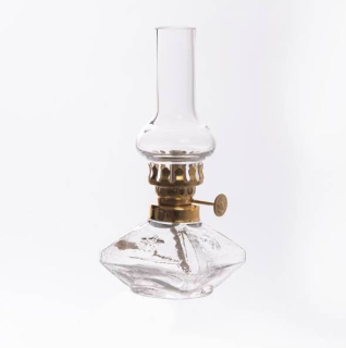 Petrolejová lampa mosadz/číra malá výška: 15cm