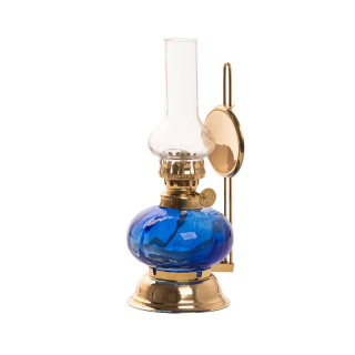 Petrolejová lampa mosadz/modrá malá, výška: 16cm