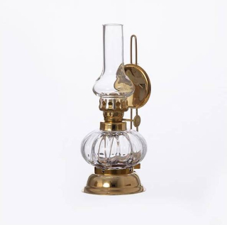Petrolejová lampa mosadz/číra malá výška: 16cm