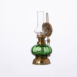 Petrolejová lampa mosadz/zelená malá výška: 16cm