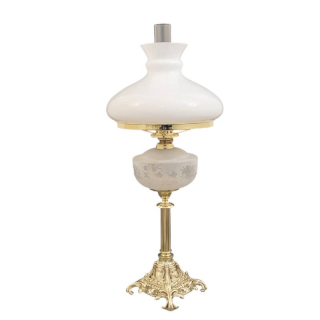 Petrolejová lampa výška: 67cm mosadz/lesklé biele/číre/matné sklo