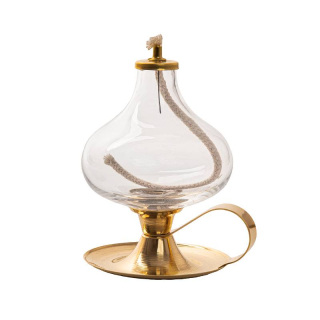 Petrolejová lampa mosadz/číra malá výška: 10,5cm