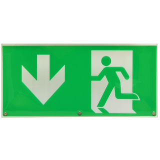 Plastová etiketa EXIT smer dole do núdzového osvetlenia ALPHA