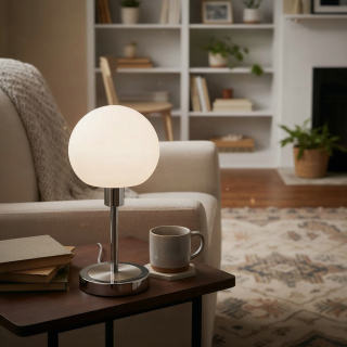 CAVE dotyková nočná lampa chrómová/biela LED 4,8W/3000K, výška: 30,5cm