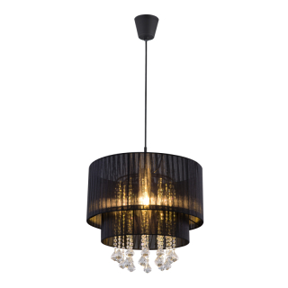 PYRA visiaci luster čierny s plastovými krištálikmi 1xE27/60W, priemer: 40cm