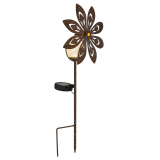 Solárne zapichávacie led svietidlo veterné koleso imitácia hrdze KVET LED 0,024W 3V/3000K IP44, výška: 50cm