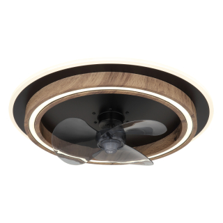 BOZAN stropný ventilátor čierny a hnedý imitácia dreva so svetlom LED 32W/2700-6500K + diaľkové ovládanie  