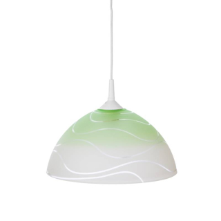 Sklenené tienidlo bielo-zelené s vlnovkami pre závit E27 (42mm), priemer 30cm 