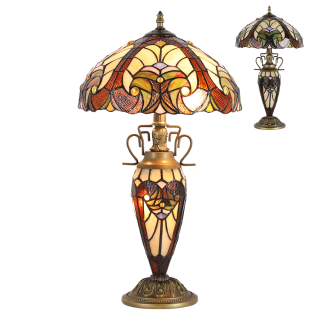 TIFFANY vitrážna stolná lampa 2xE27/60W +1xE14/7W, výška: 56cm