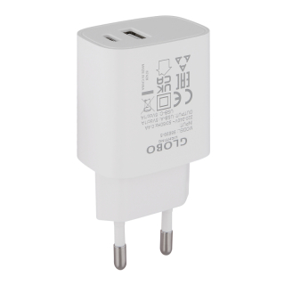 USB sieťový adaptér biely 5V DC/5W/1A s výstupom USB A a USB-C, IP20