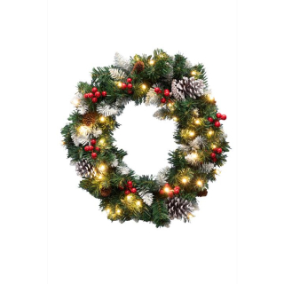 Vianočný zdobený veniec 35LED teplá biela, 8 režimov, časovač, priemer: 45cm IP44, na batérie