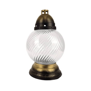 Sklenený náhrobný kahanec bez náplne číry točený/zlatý s ornamentom výška: 31,5cm