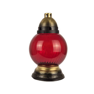 Sklenený náhrobný kahanec bez náplne červený točený/zlatý s ornamentom výška: 31,5cm