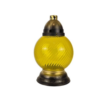 Sklenený náhrobný kahanec bez náplne žltý točený/zlatý s ornamentom výška: 31,5cm