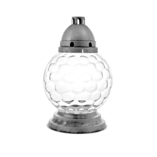 Sklenený náhrobný kahanec bez náplne číry/strieborný, výška: 31,5cm