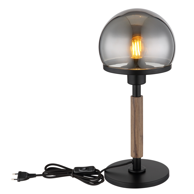 HAKU nočná lampa čierna/efekt dreva/dymová 1xE27/40W, výška: 40cm