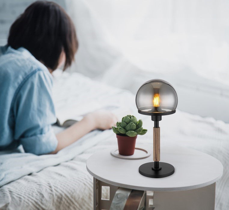 HAKU nočná lampa čierna/efekt dreva/dymová 1xE27/40W, výška: 40cm