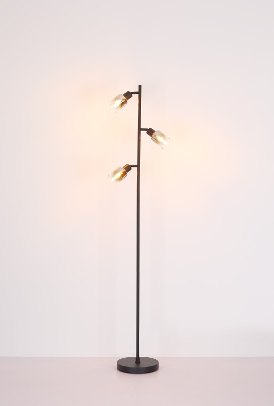 HUBERTUS stojanová lampa čierna/dymové sklo 3xE14/40W, výška: 154cm