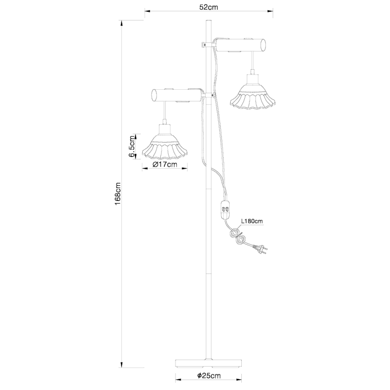 JOWITA stojanová lampa kov/drevo/keramika bielo-čierna 2xE27/40W, výška: 168cm
