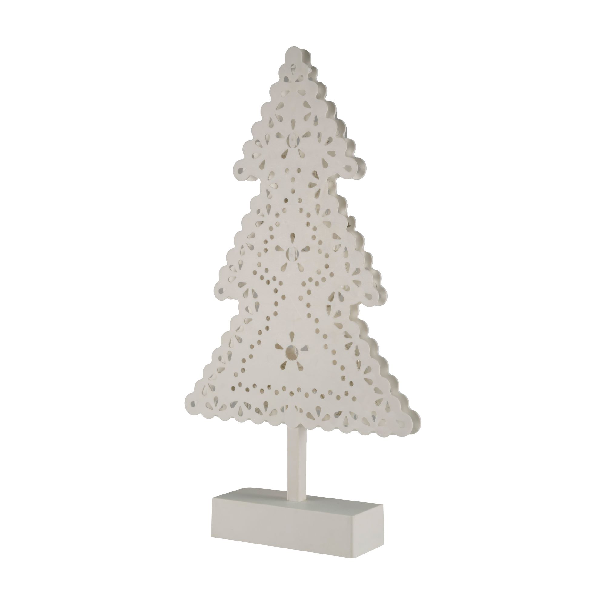 Svietiaca dekorácia na stôl stromček biely 20 LED teplá biela, na batérie, výška: 39cm